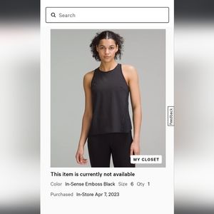 Lululemon In-sense emboss tank black size 6